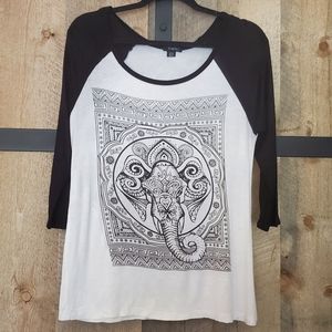 Black and White Elephant 3/4 Sleeve Tee